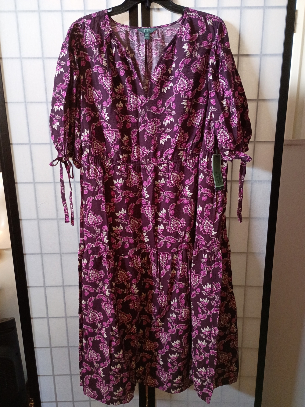 Terra & Sky Plum Floral Tiered Midi Dress with Pink Print